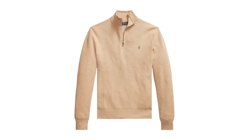 Polo Ralph Lauren L/S Cotton 1/2 Zip Sweater Pullover Camel Melange