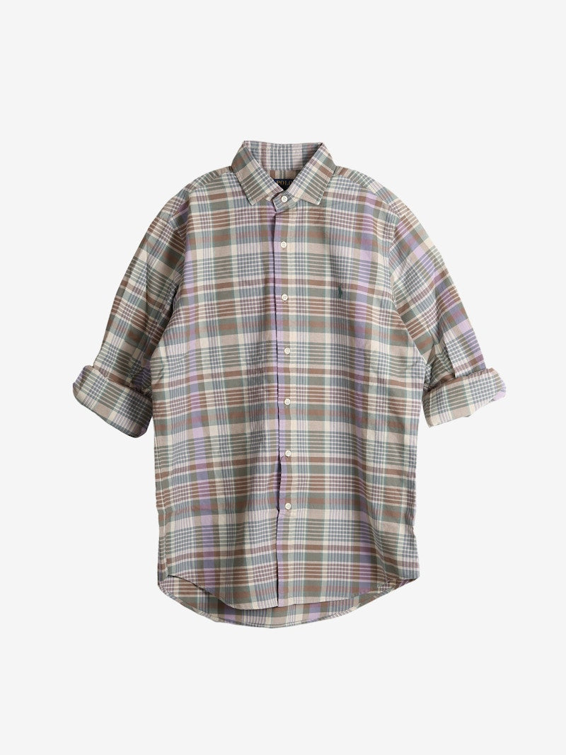 Polo Ralph Lauren Long Sleeve Classic Oxford Sport Shirt Khaki Green Multi