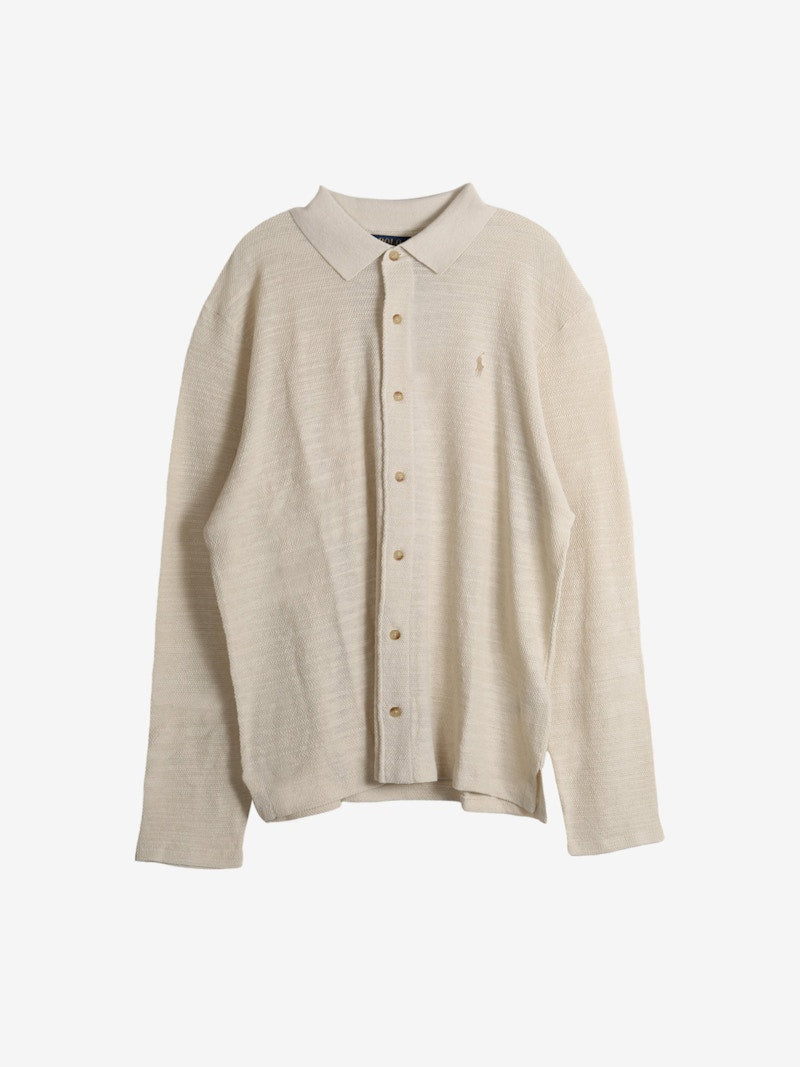 Polo Ralph Lauren Long Sleeve Cotton Blend Placket Cardigan Sweater Newstone