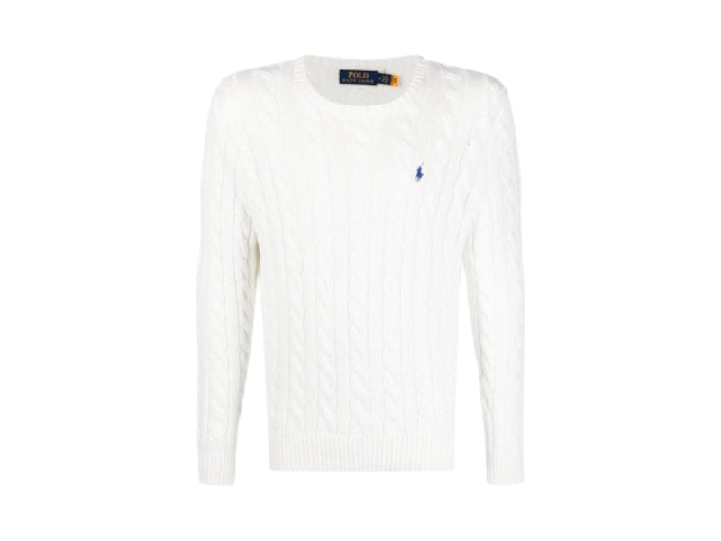 Polo Ralph Lauren Long Sleeve Cotton Cable Knit Crewneck Sweater White