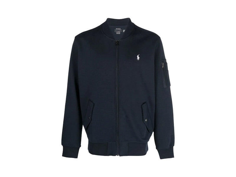 Polo Ralph Lauren Long Sleeve Double Knit Tech Full Zip Bomber Jacket Aviator Navy