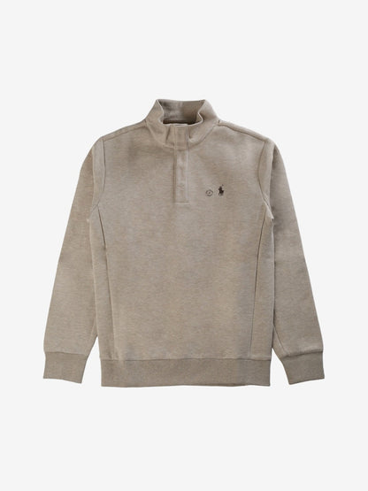 Polo Ralph Lauren Long Sleeve Double Knit Tech Snap Mock Neck Sweatshirt Expedition Dune Heather