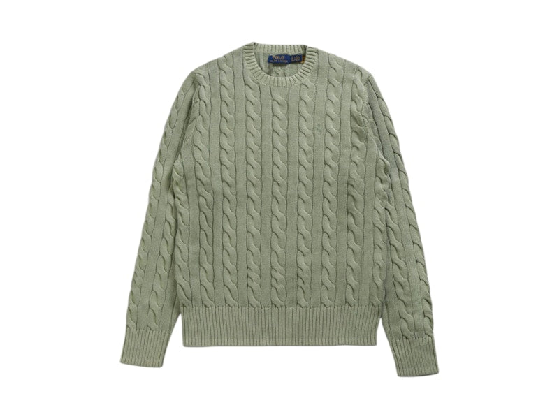 Polo Ralph Lauren Long-Sleeve Garment-Dyed Cotton Driver Cable Knit Sweater Greenstone Gmd