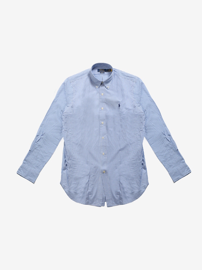 Polo Ralph Lauren Long Sleeve Stretch Poplin Classic Fit Shirt Blue White Check