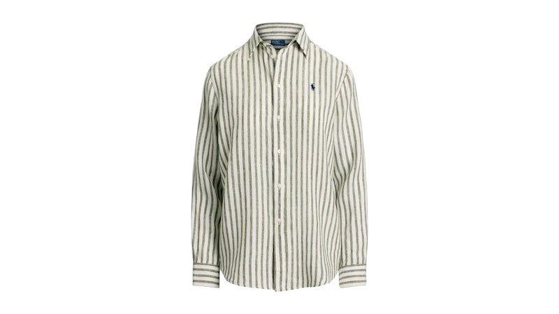 Polo Ralph Lauren Women's Classic L/S Button Front Shirt Dark Sage/White