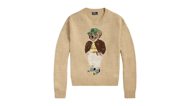 Polo Ralph Lauren Women's Cotton Bear L/S Crew Neck Pullover Tan/Multicolor