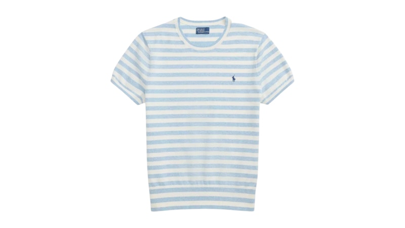 Polo Ralph Lauren Women's Pima Cotton Sweater Pullover Pond Blue Hthr/Deckwash Wht