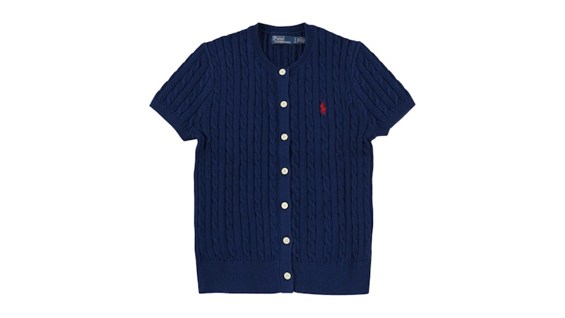 Polo Ralph Lauren Women's Short Sleeve Crewneck Cardigan Harrison Blue