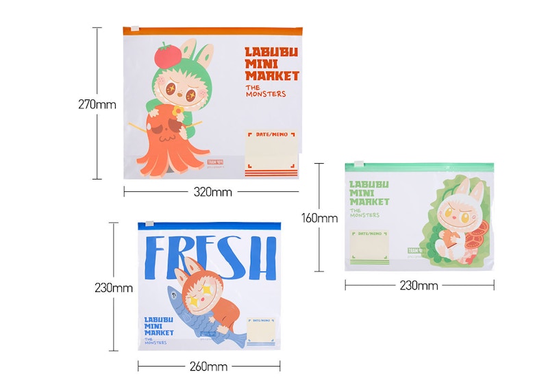 Pop Mart Labubu The Monsters Wacky Mart Series Food Sealing Bag Set of 3 (Small, Medium & Large)