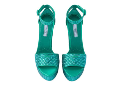 Prada 135mm Crystal Platform Sandals Absinthe Satin