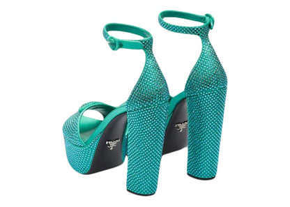 Prada 135mm Crystal Platform Sandals Absinthe Satin