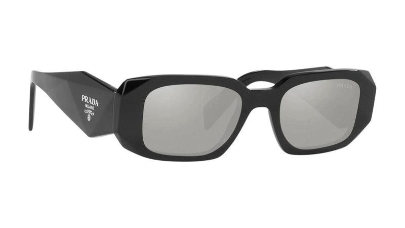 Prada 17WS 1AB2B0 Plastic Rectangle Silver Mirror Lens Sunglasses Black