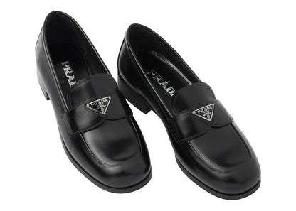 Prada 25mm Penny Loafer Black Brushed Leather