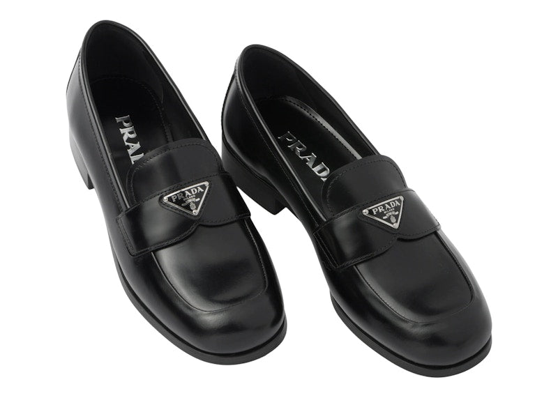 Prada 25mm Penny Loafer Black Brushed Leather