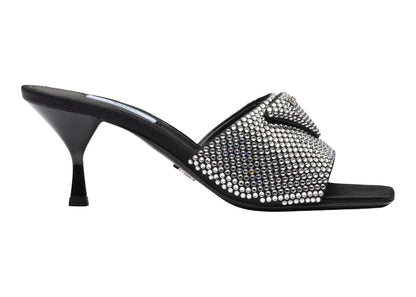 Prada 65mm Crystal Heeled Sandals Black Satin
