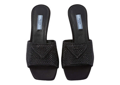 Prada 65mm Heeled Sandals Black Crystal Satin