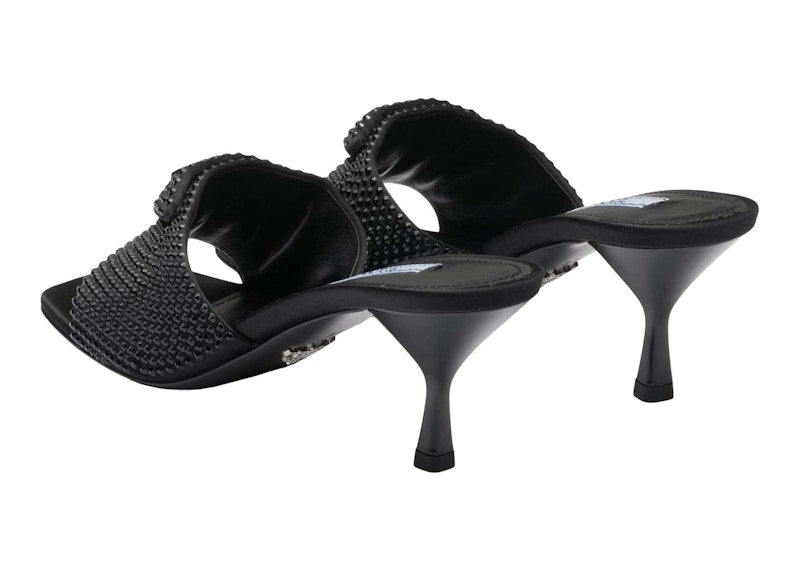 Prada 65mm Heeled Sandals Black Crystal Satin