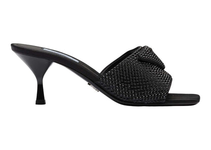 Prada 65mm Heeled Sandals Black Crystal Satin