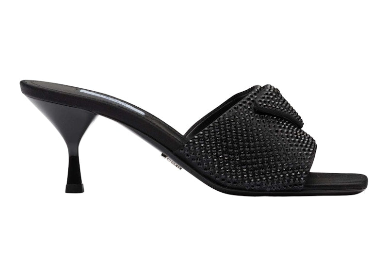 Prada 65mm Heeled Sandals Black Crystal Satin