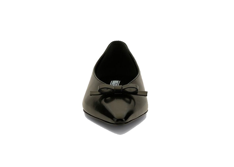 Prada Black Bow Flats Black Patent Leather