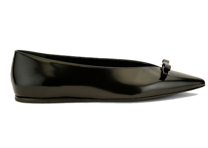 Prada Black Bow Flats Black Patent Leather