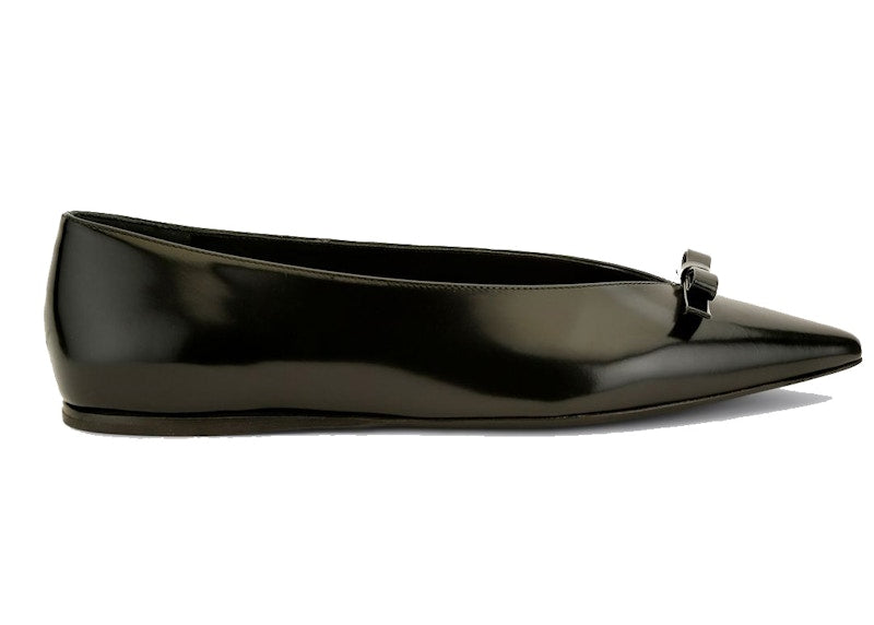 Prada Black Bow Flats Black Patent Leather