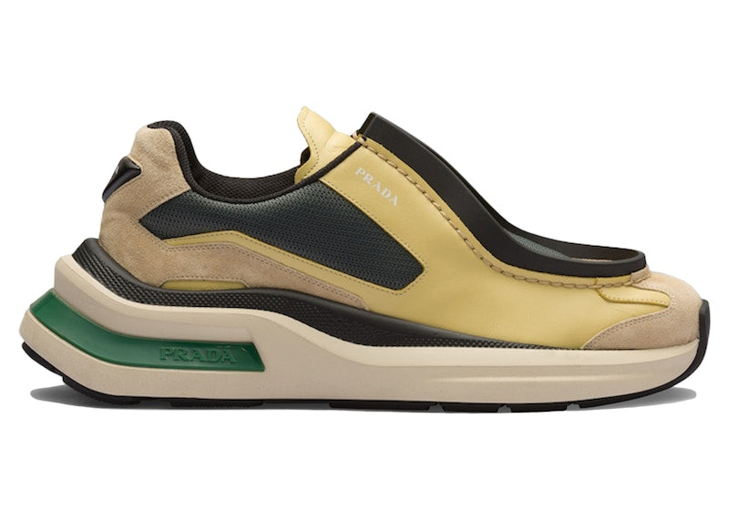 Prada Brushed Leather Sneakers Bike Fabric Suede Vanilla Anthracite Green
