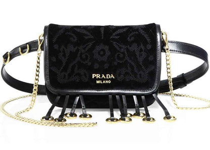 Prada Cahier Belt Bag Embroidered Velvet Black