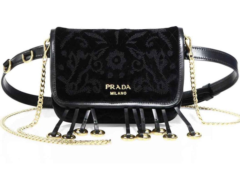 Prada Cahier Belt Bag Embroidered Velvet Black