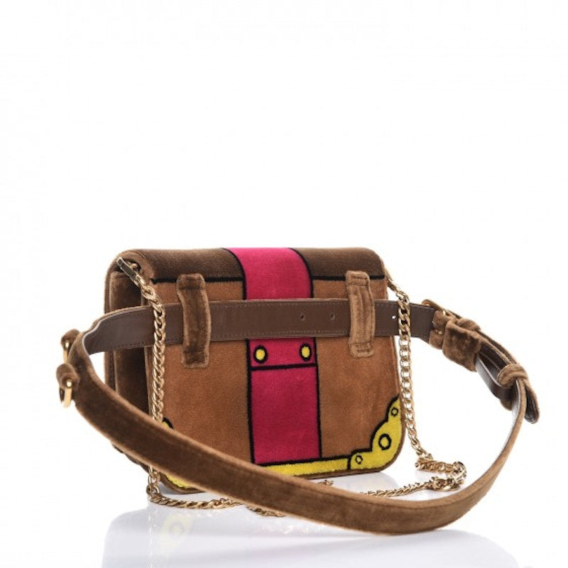 Prada Cahier Belt Bag Logo Print Velvet Cammello