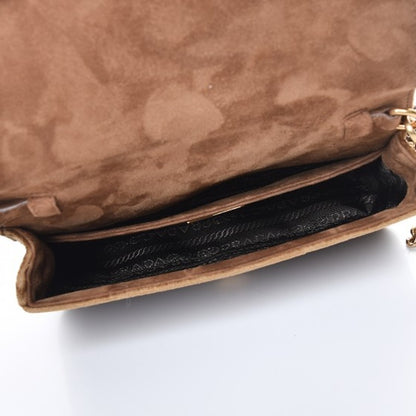 Prada Cahier Belt Bag Logo Print Velvet Cammello