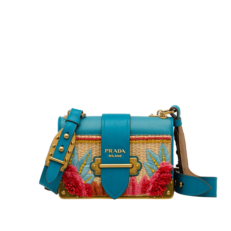 Prada Cahier Floral Straw Blue