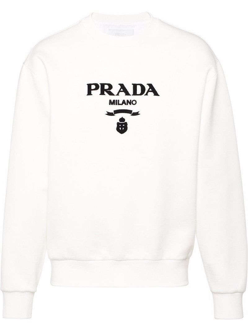 Prada Chenille Logo Crewneck Sweatshirt White