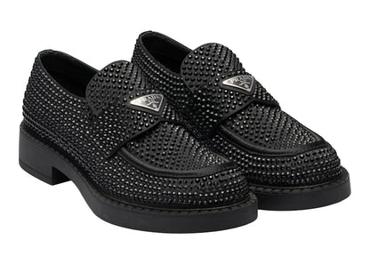 Prada Chocolate 35mm Crystal Loafer Black Satin