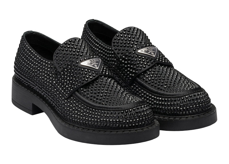 Prada Chocolate 35mm Crystal Loafer Black Satin