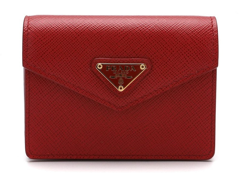 Prada Compact Logo Patch Card Holder Red