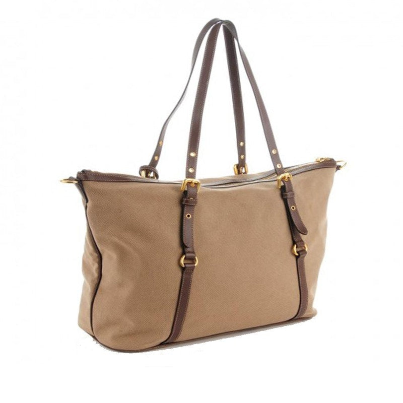Prada Corda Bruciato Shopping Tote Jacquard Logo Dark Beige