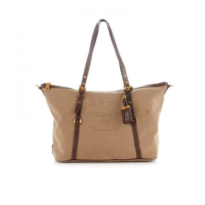 Prada Corda Bruciato Shopping Tote Jacquard Logo Dark Beige