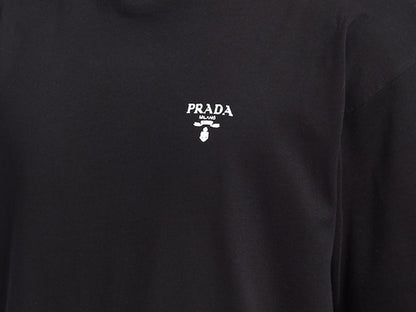 Prada Cotton Nylon Detail Boxy Cut T-shirt Black/White
