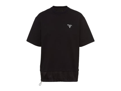 Prada Cotton Nylon Detail Boxy Cut T-shirt Black/White