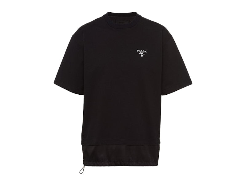Prada Cotton Nylon Detail Boxy Cut T-shirt Black/White