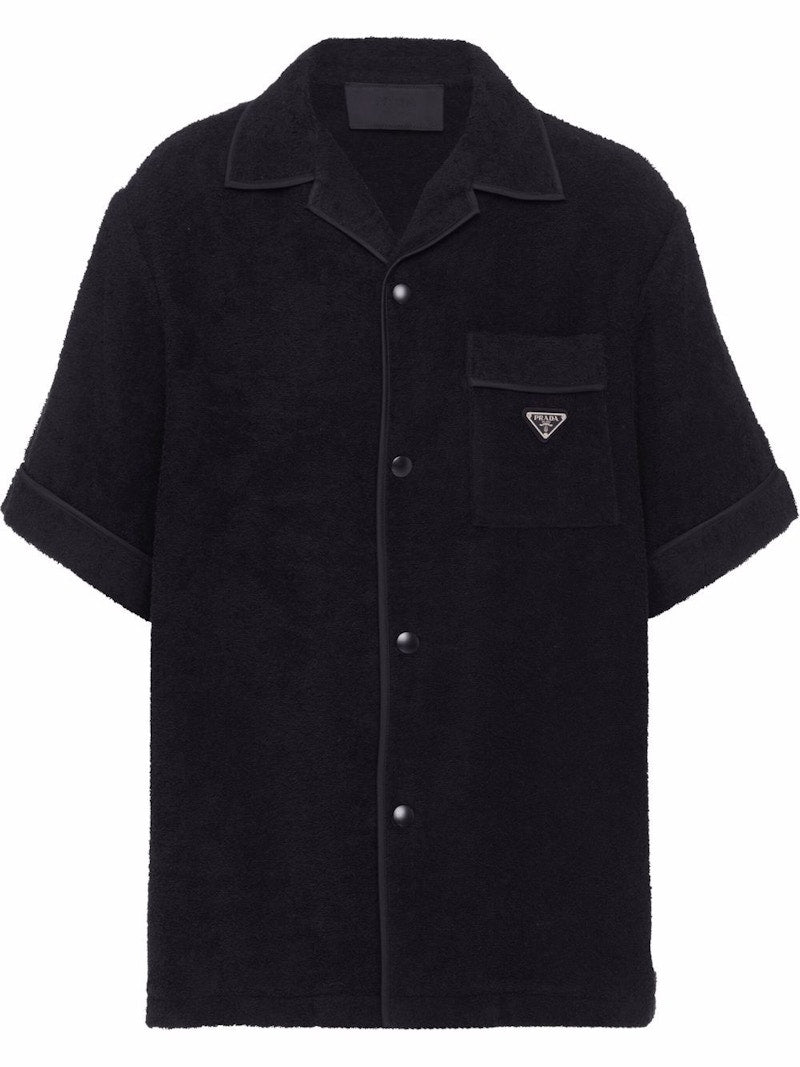 Prada Cotton Towel Bowling Shirt Black