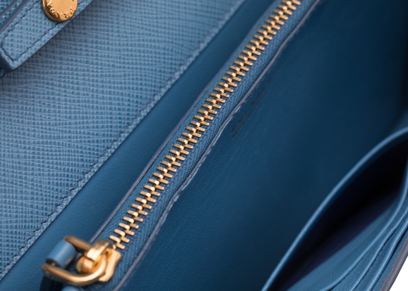 Prada Crossbody With Chain Saffiano Leather Baby Blue
