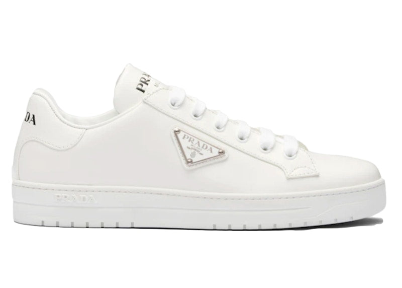 Prada Downtown Low Top Sneakers Leather White Silver (Women's)