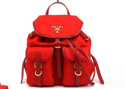 Prada Drawstring Tessuto Rucksack Backpack Red