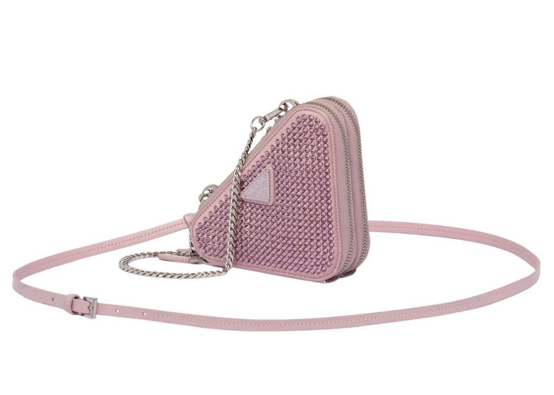 Prada Embellished Satin and Leather Mini Pouch Alabaster Pink