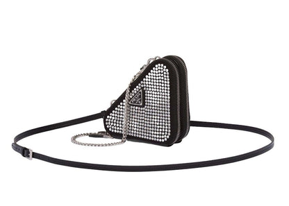 Prada Embellished Satin and Leather Mini Pouch Crystal