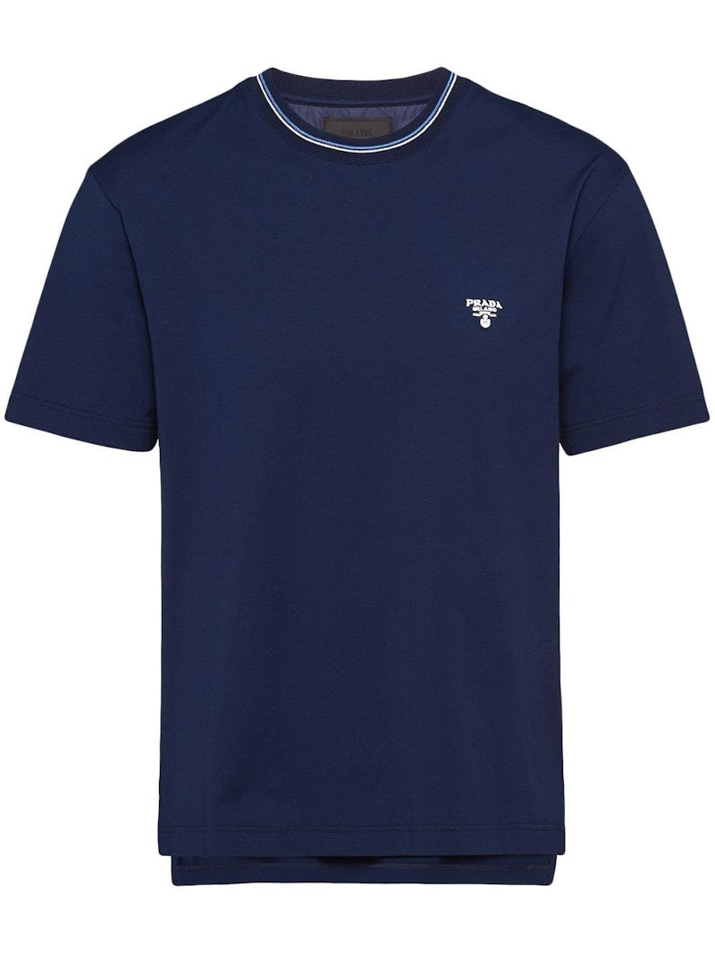 Prada Embroidered Logo T-shirt Navy Blue/White