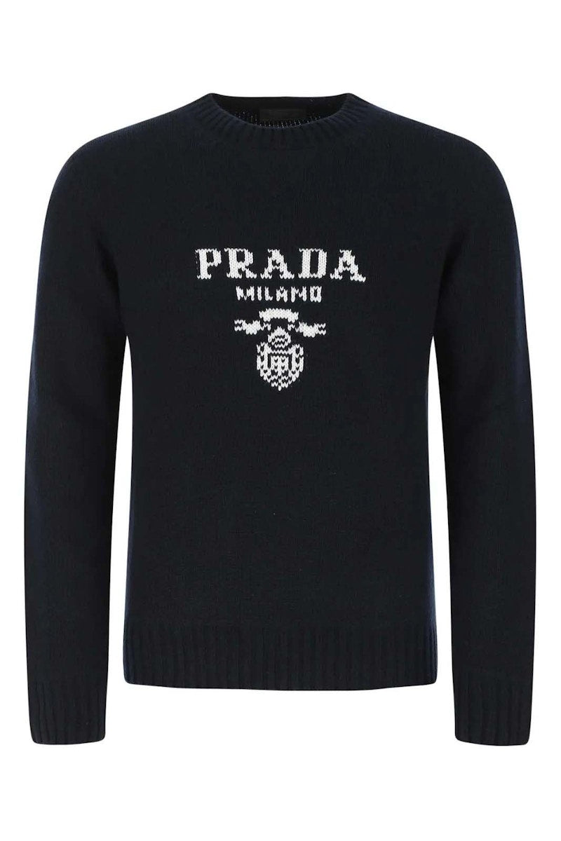 Prada Intarsia Logo Knit Crew-Neck Sweater Black