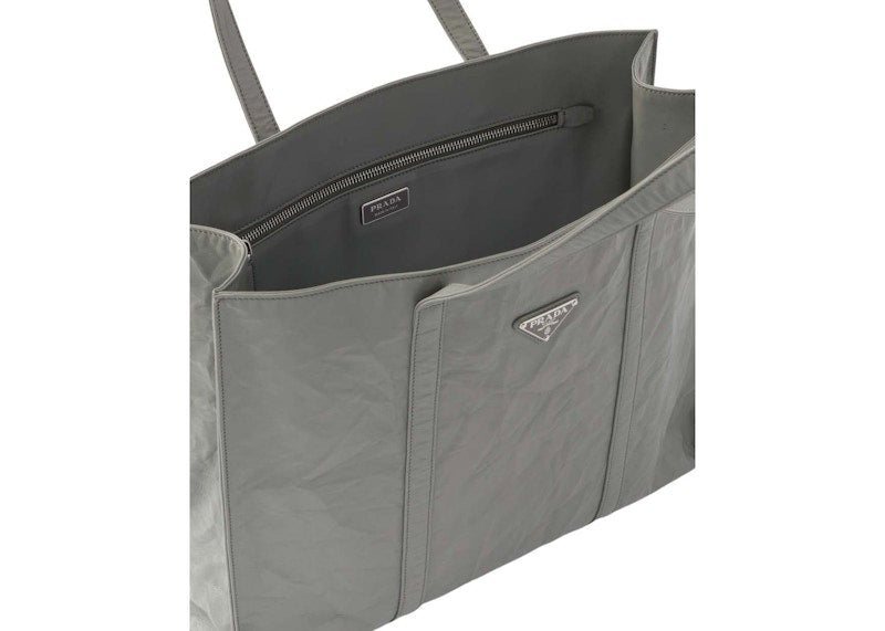 Prada Large Antique Nappa Leather Tote Slate Gray